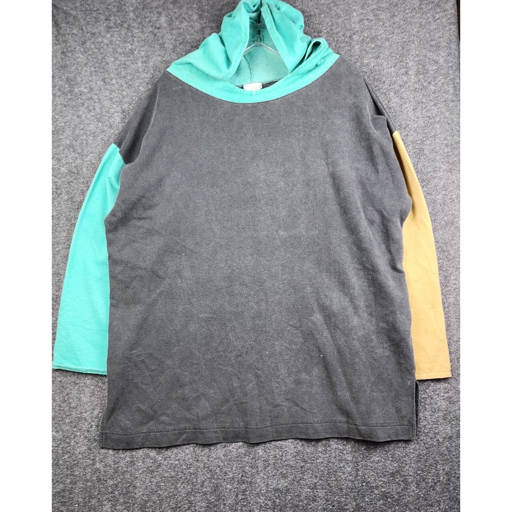 Moda International Hoodie Womens Small Gray Teal Colorblock Vintage Made in USA